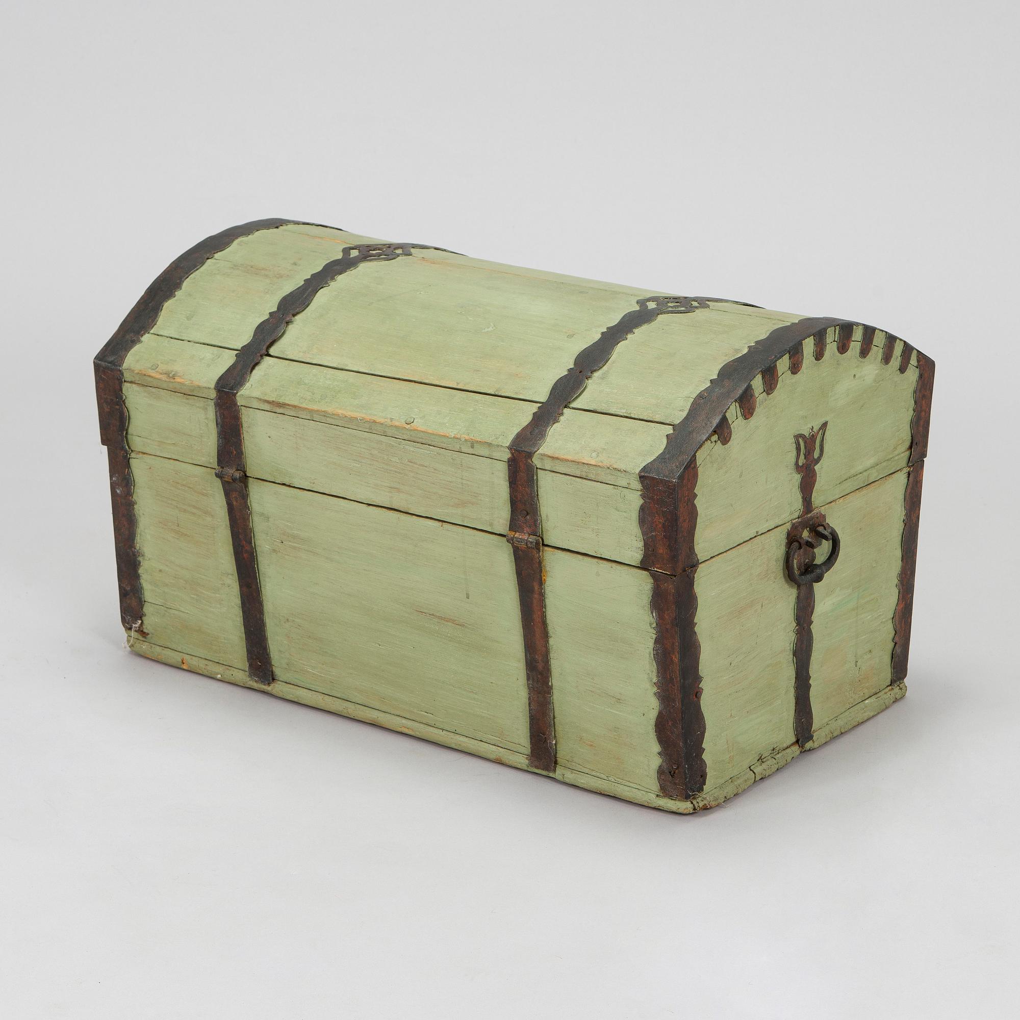 A wooden storage chest dated year 1777.