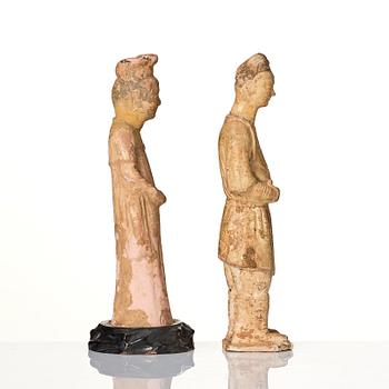 Two yellow glazed pottery figures, Tang/Sui dynasty.