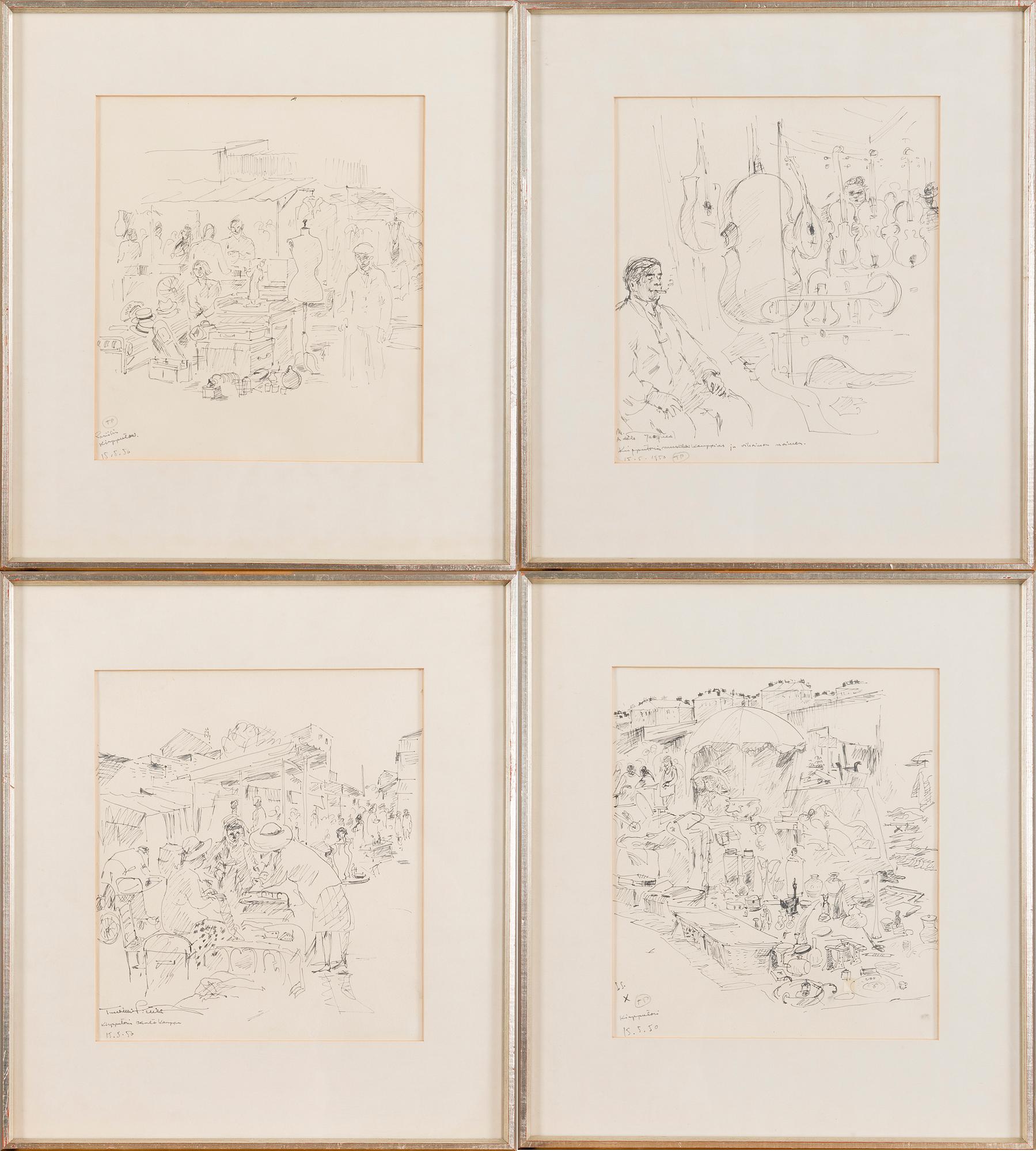 TUULIKKI PIETILÄ, teckningar, 4 st, signerade och daterade 15.5. 1950.