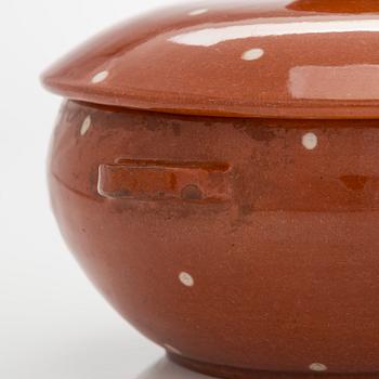Marita Lybeck, bowl with lid, red clay, signed ML.