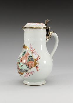 A large 'European Subject' silver-gilt mounted coffee pot with cover, Qing dynasty, Qianlong (1736-95).