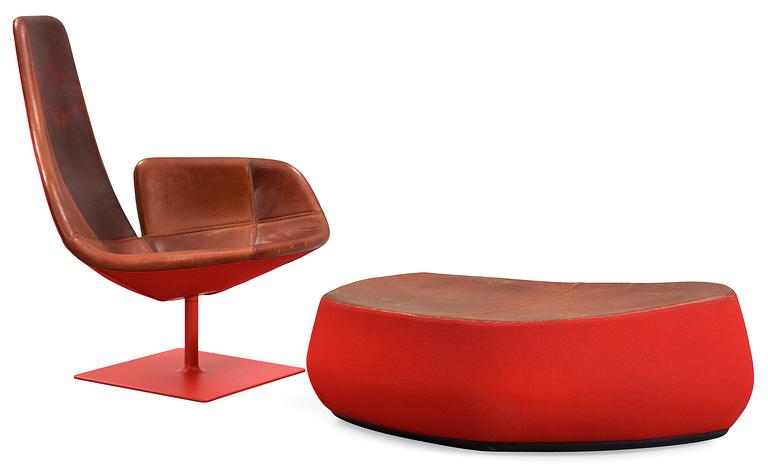 A Patricia Urquiola 'Fjord' easychair and ottoman by Moroso, Italy.