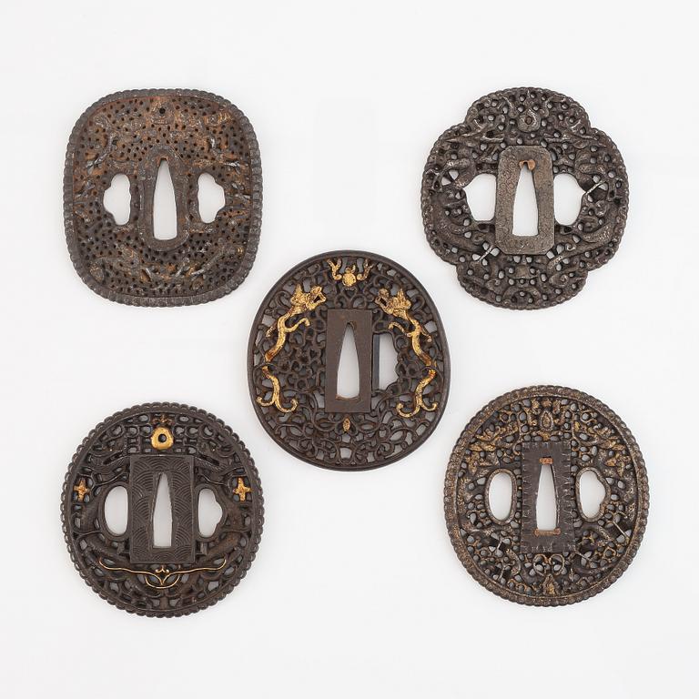 Five Chinese and Japanese tsubas. 18/19th Century.