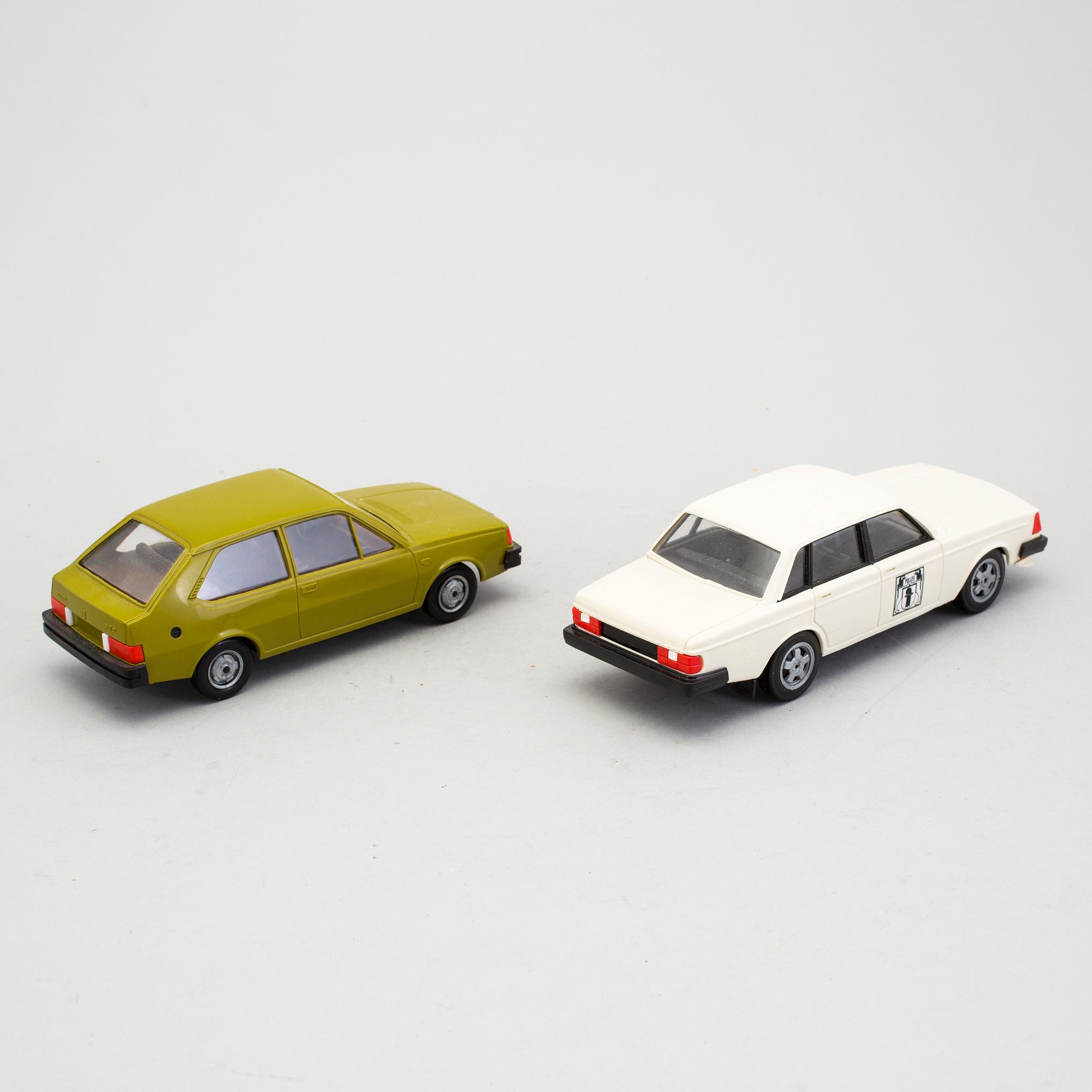 A lot of six toy cars by Tekno and Ståhlberg, Denmark and Finland second half of the 20th century.