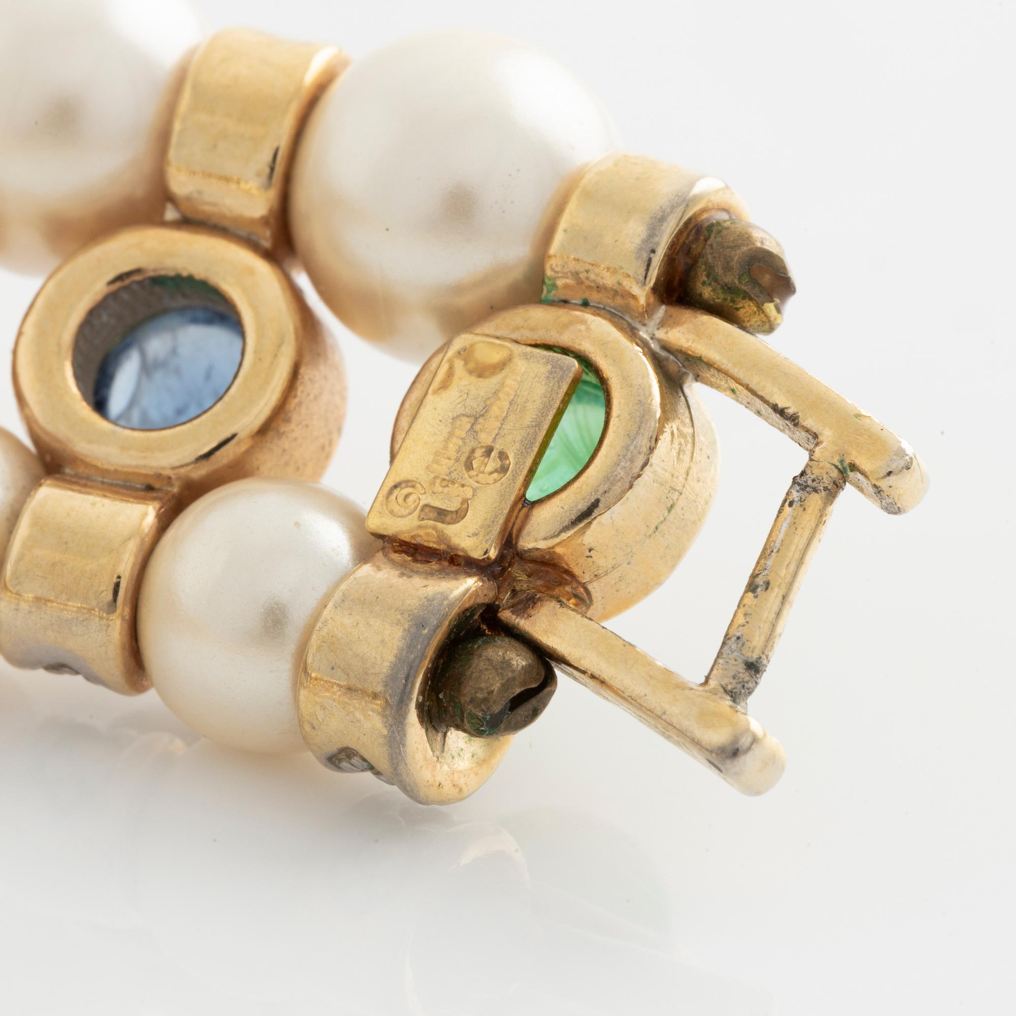 A necklace in yellow metal with imitation pearls and colored and white stones, Ultima Edizione.