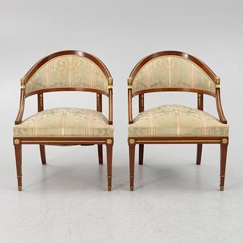 A sofa, two armchairs, four chairs and table, Empire style, 20th century.