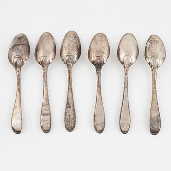 Gustaf Hamnqvist, six silver table spoons, Åmål, 1797.