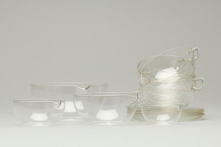 TESERVISDELAR och SKÅLAR, glas, 10 delar, Wilhelm Wilhelm Wagenfelt, designade 1931 för Jenaer Glaswerke, Tyskland.