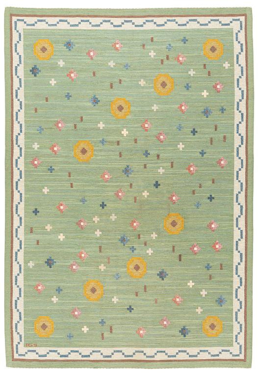 Anna-Greta Sjöqvist, a carpet, 'Blomsteräng', flat weave, approximately 351 x 241 cm, signed AGS.