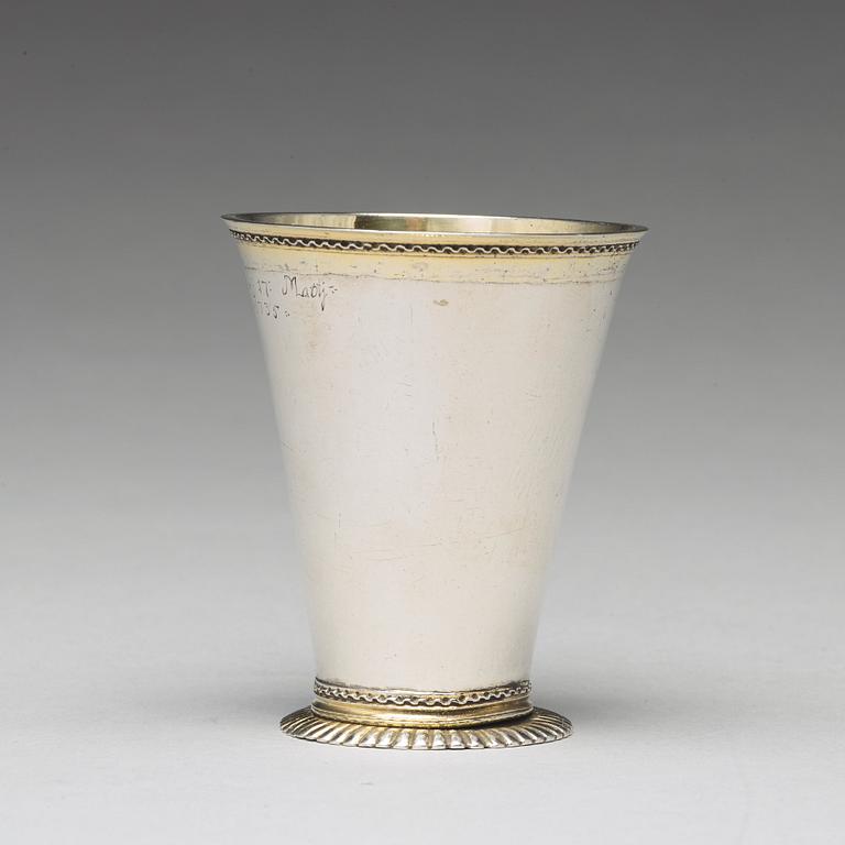 A Swedish 18th century parcel-gilt silver beaker, mark of Johan Ek, Gävle 1735.