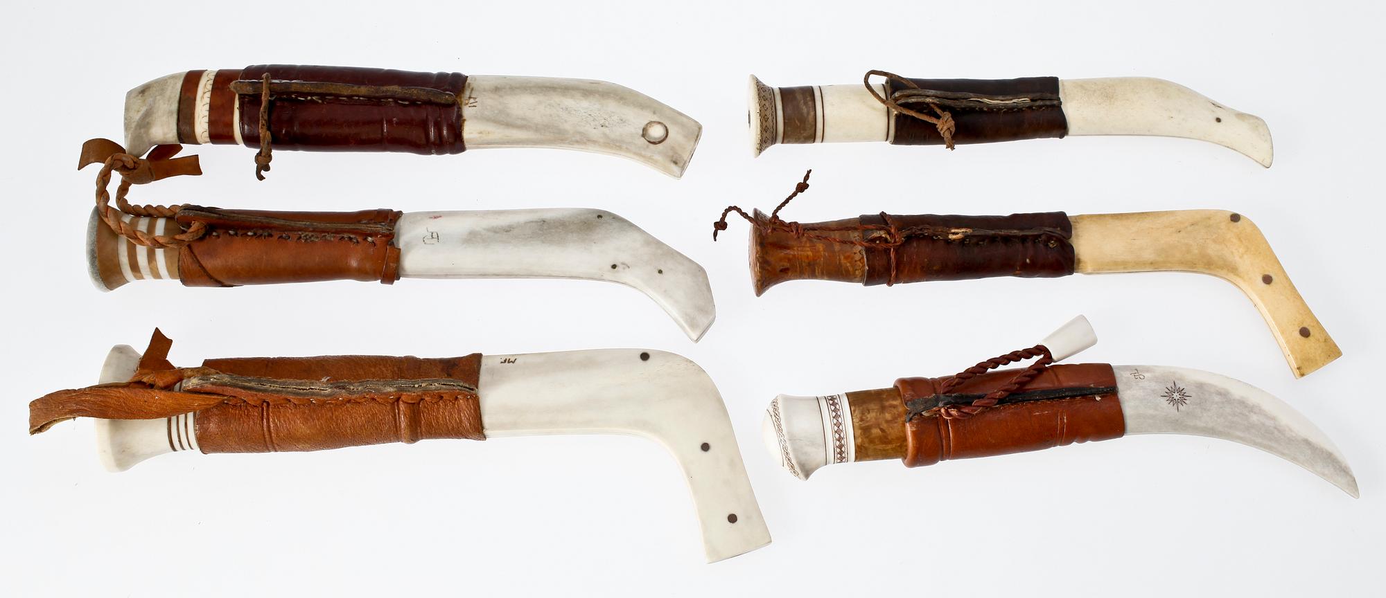 SAMEKNIVAR, 6 st, några med sign, bla troligen Artur Jillker i Gäddede.