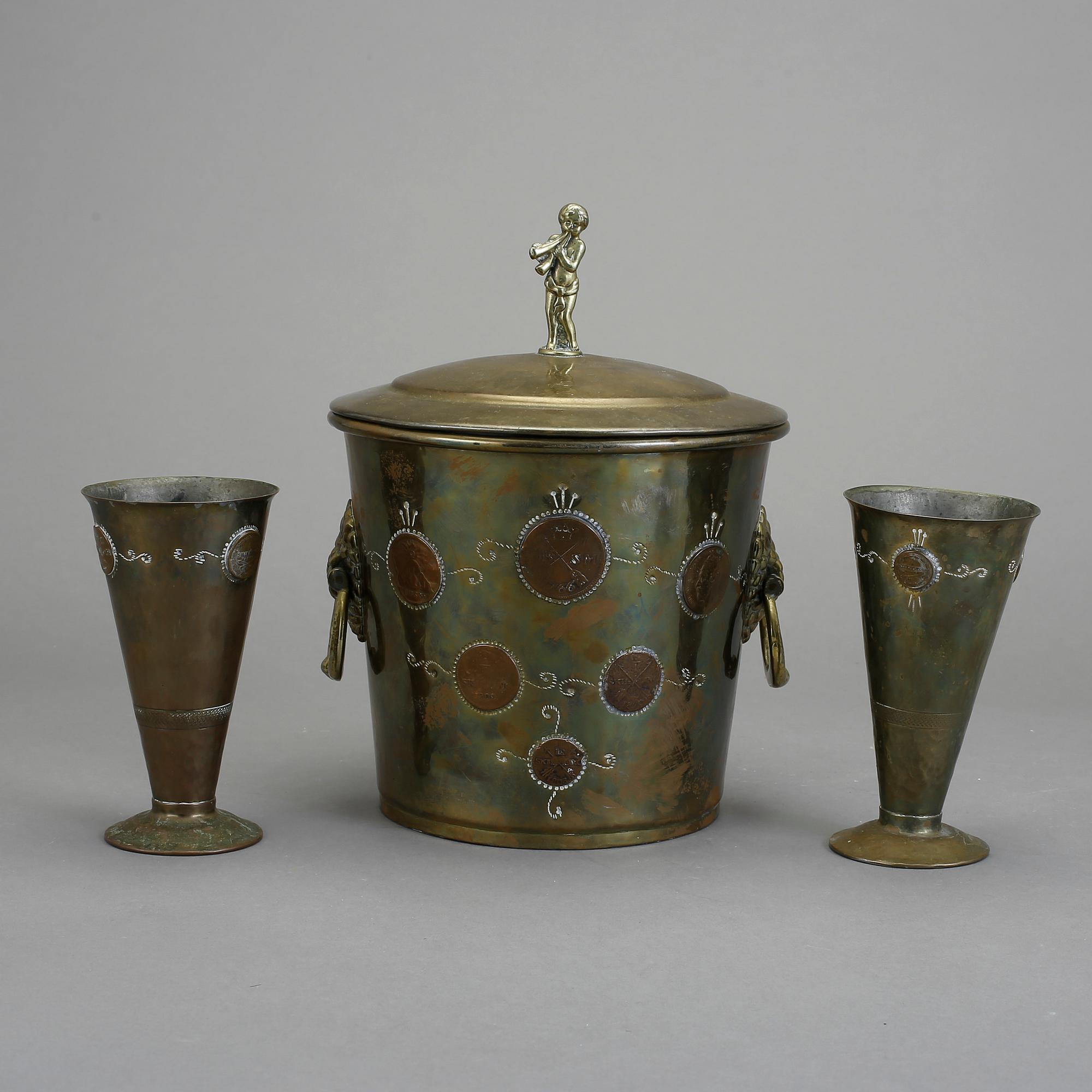 ISHINK MED LOCK och VASER, 2 st. Mässing. Richard Ringström, Helsingborg, 1930-tal.