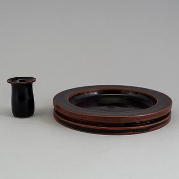 STIG LINDBERG, a unique stoneware bowl and vase from Gustavsberg, signed.