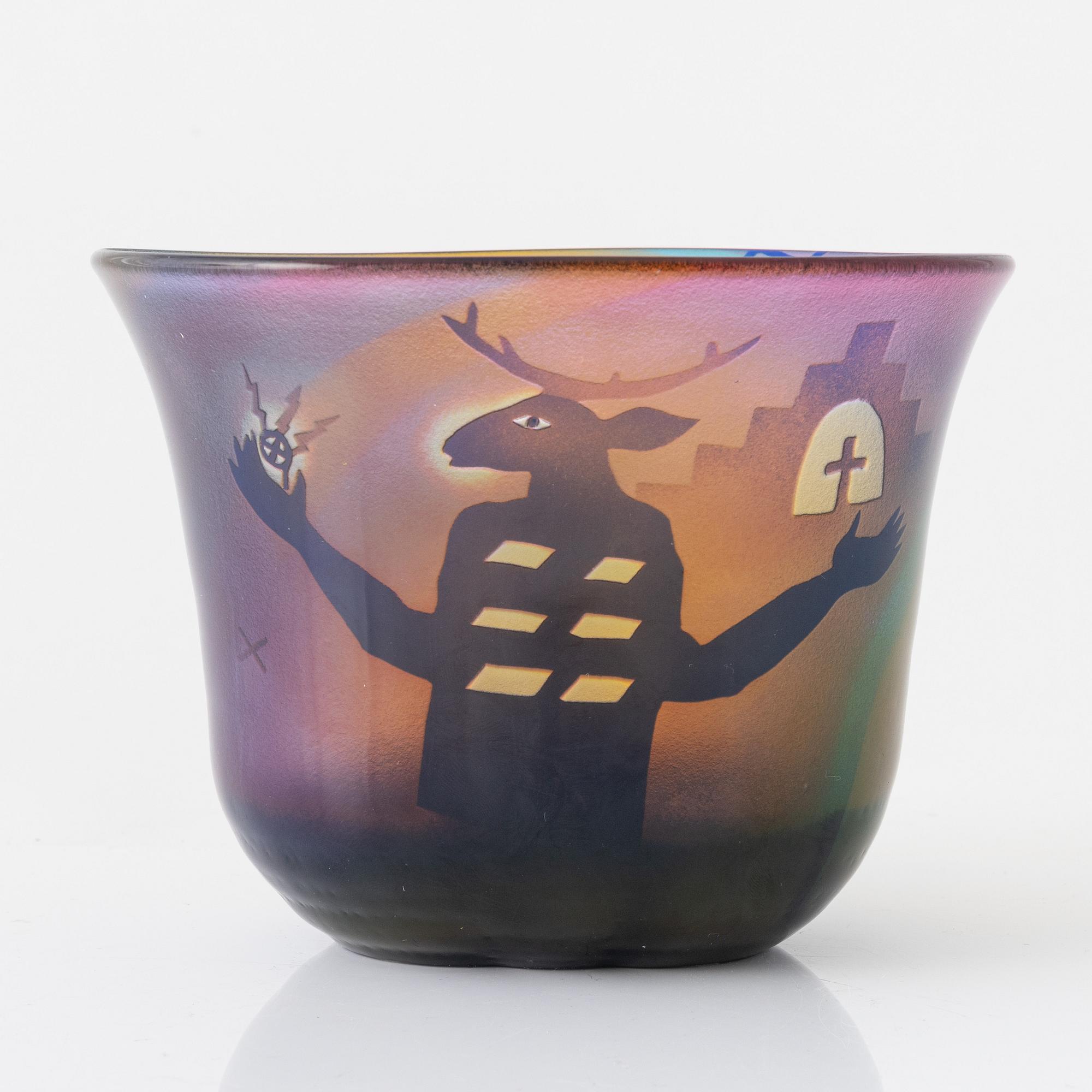 Bertil Vallien, a unique blasted glass vase, Kosta Boda, Sweden.