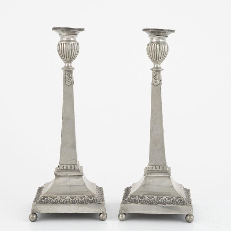 A pair of Swedish pewter candlesticks, mark of Abraham Siljeström, Lidköping 1843.