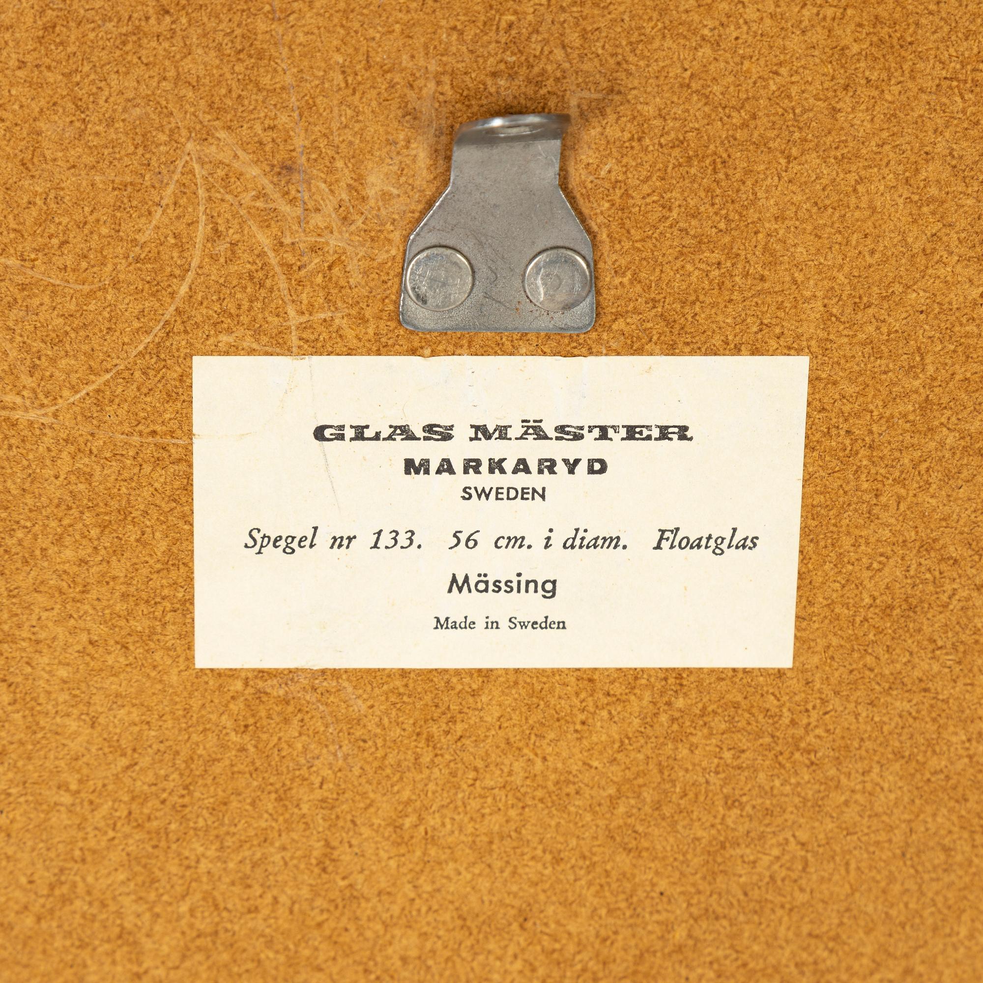 A model 133 brass mirror, Glasmäster, Markaryd, second half of the 20th century.