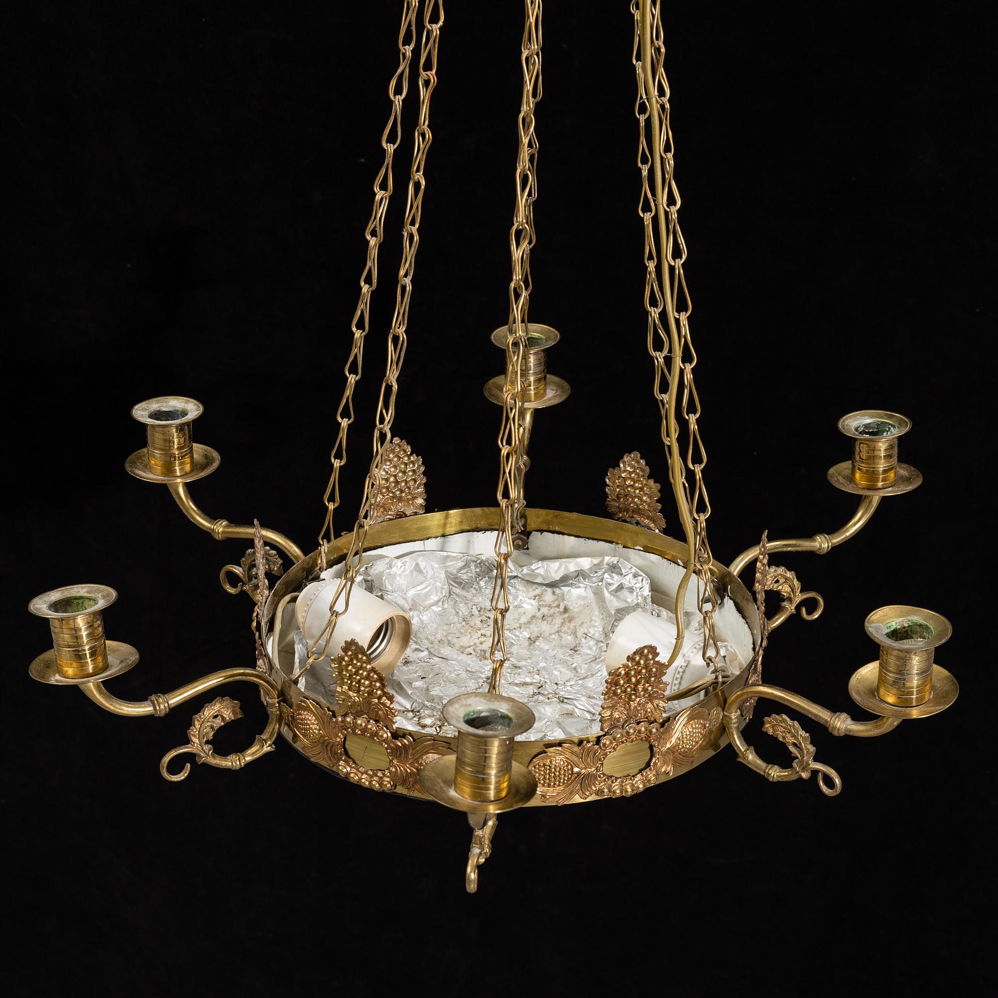 An Empire-style six-light hanging lamp, 20th ct.