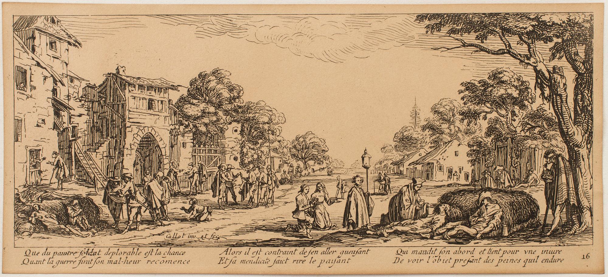 JACQUES CALLOT, Book, collection of 18 etchnings from Les miseres et les mal-hevrs de la gverre. 1633, later edition.