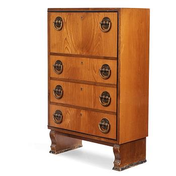237. Otto Schulz, a Swedish Modern elm veneered drop front chest of drawers, Boet, 1940s.