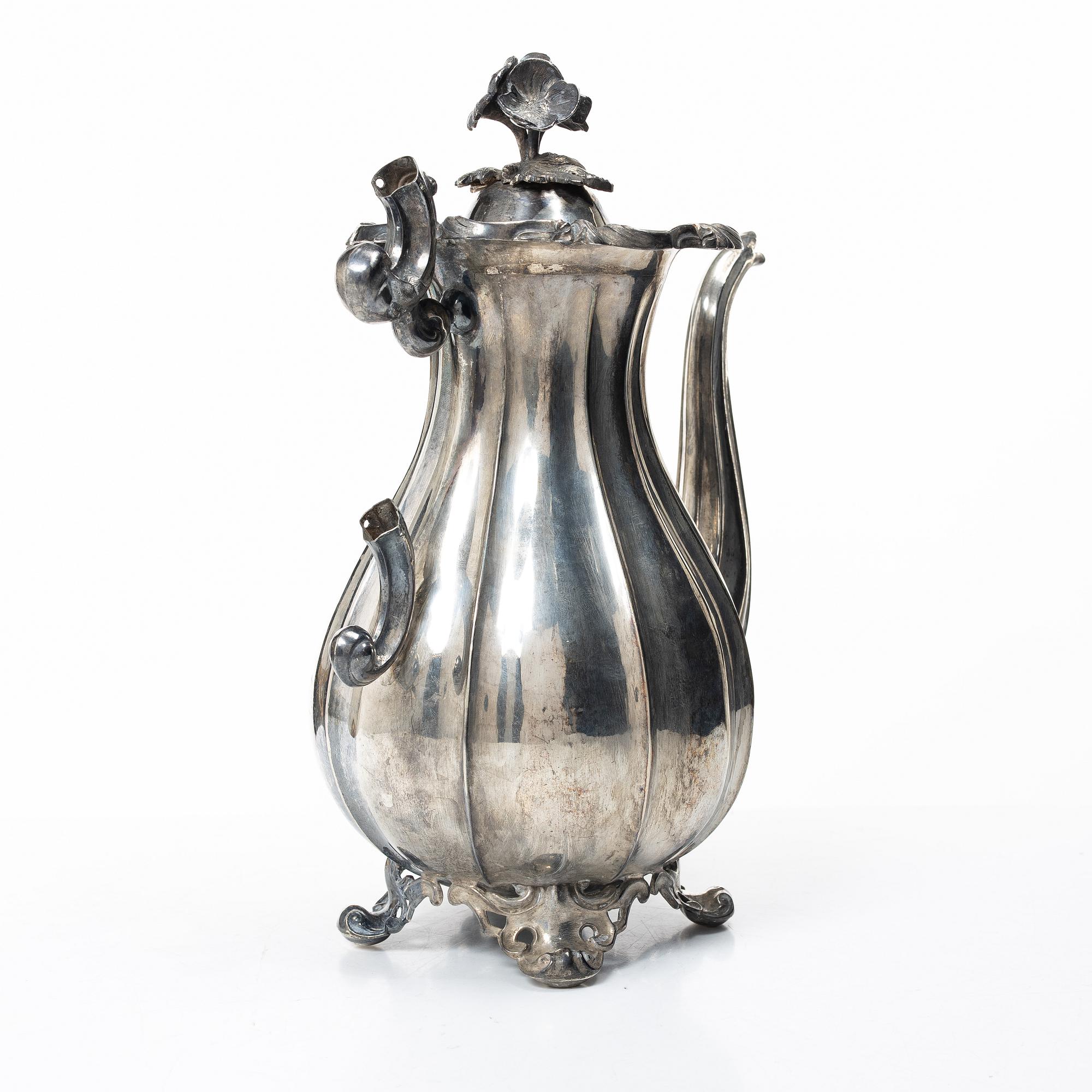 A Swedish silver coffee pot, mark of Christian Hammer, Stockholm 1856.