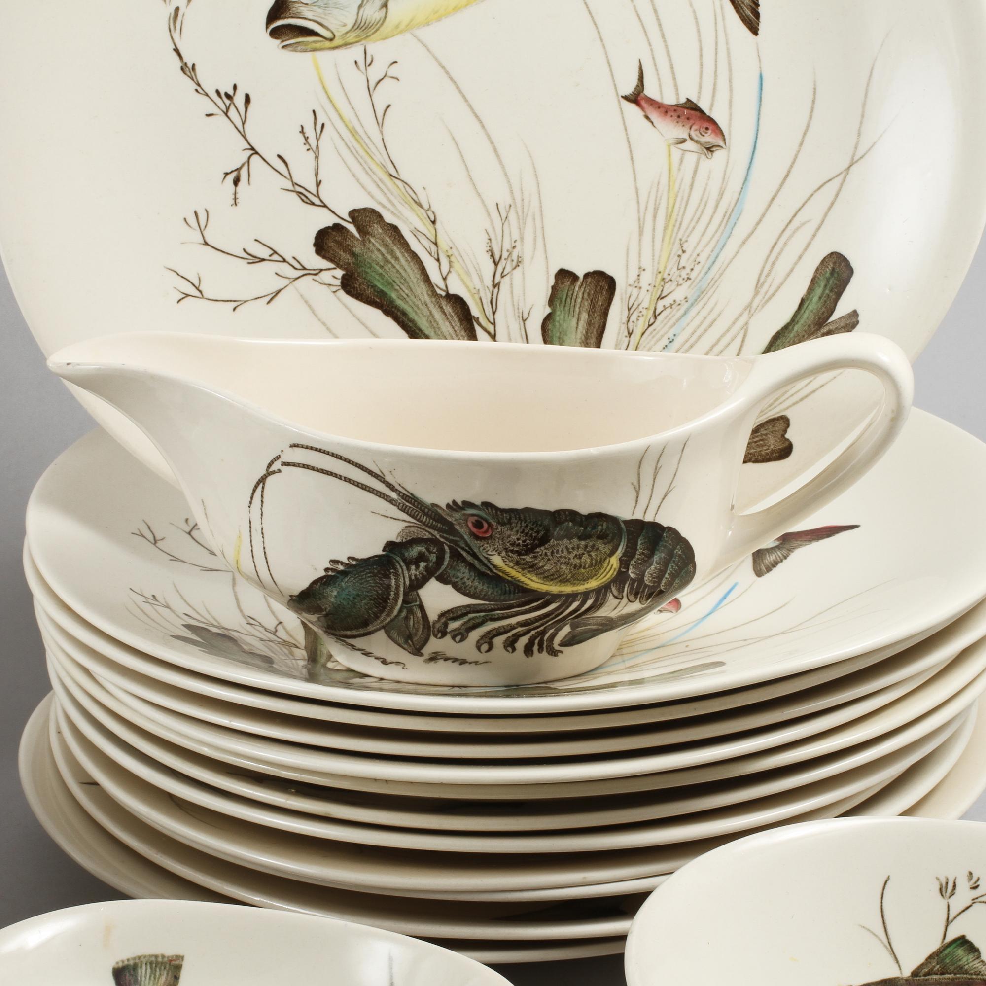 FISKSERVIS, 22 delar, flintgods, Johnson Bros, England, 1900-talets andra hälft.