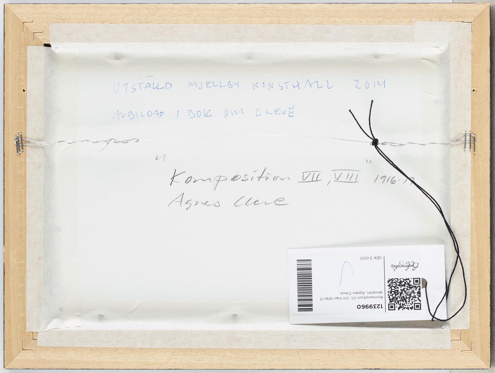 Agnes Cleve, water colours, 2 framed together, 1916-17, signed.