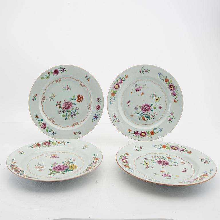 A set of four Chinese Qianlong famille rose porcelain  plates.