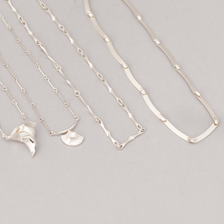 NECKLACES, 4 pcs, silver. Lapponia 1978-91.