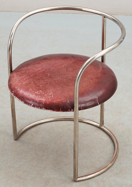 An Eskil Sundahl chromed steel and red leather armchair, Sweden 1930's.