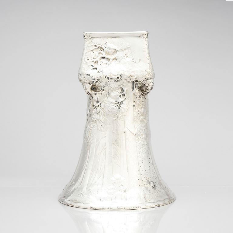 Ferdinand Boberg, an Art Nouveau silver vase 'Skogen' (the Forest), flower pot, K Anderson, Stockholm 1912, signed AM (Anna Möcklin).