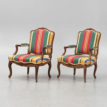 A pair of Louix XV armchairs, mid 18th century.