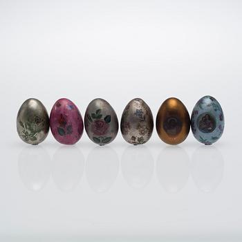 RUT BRYK, A SET OF SIX CERAMIC EGGS. Three signed Bryk. 1970s.