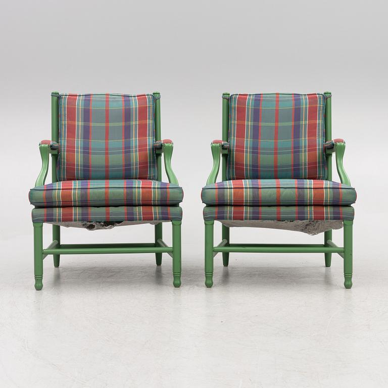 A pair of armchairs, Gustavian style, second half of the 20th century.