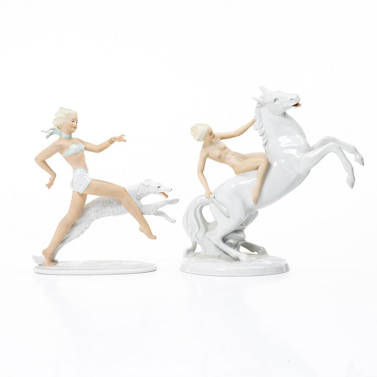 Figurines, 6 pieces, porcelain, including Schaubach Kunst, 20th century.