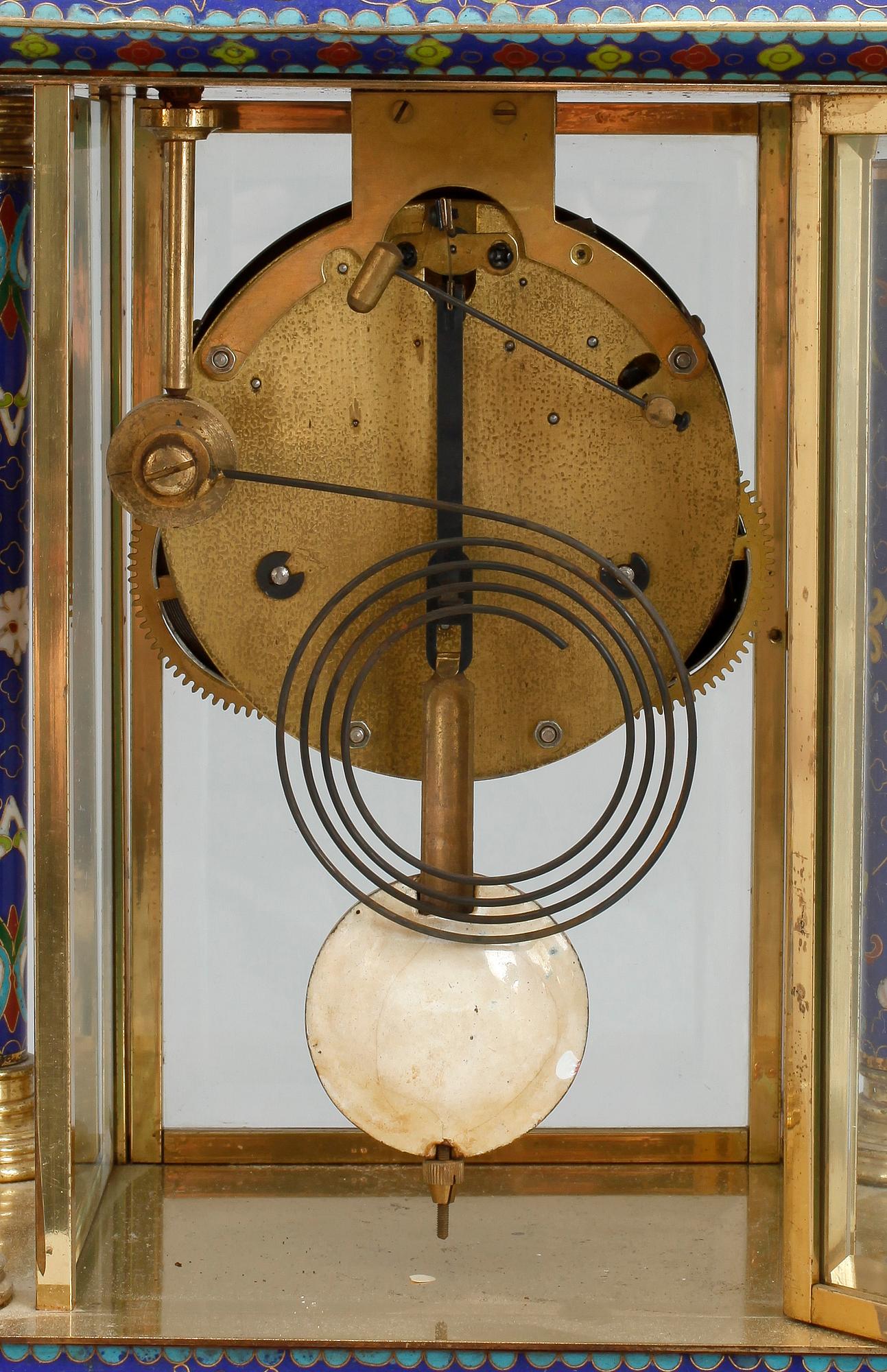 BORDSPENDYL, mässing och emalj, 1900-tal, troligen Kina.