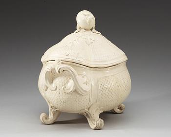 A Swedish Marieberg tureen with cover, cream ware, 18th Century.