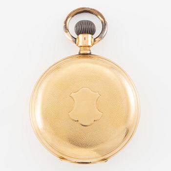 Pocket watch, 18K gold, hunter, calendar, 49.5 mm.