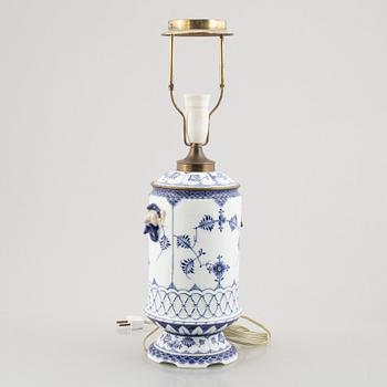 A 'Blue Fluted Plain' / 'Musselmalet' porcelain table lamp, Royal Copenhagen,19th century.