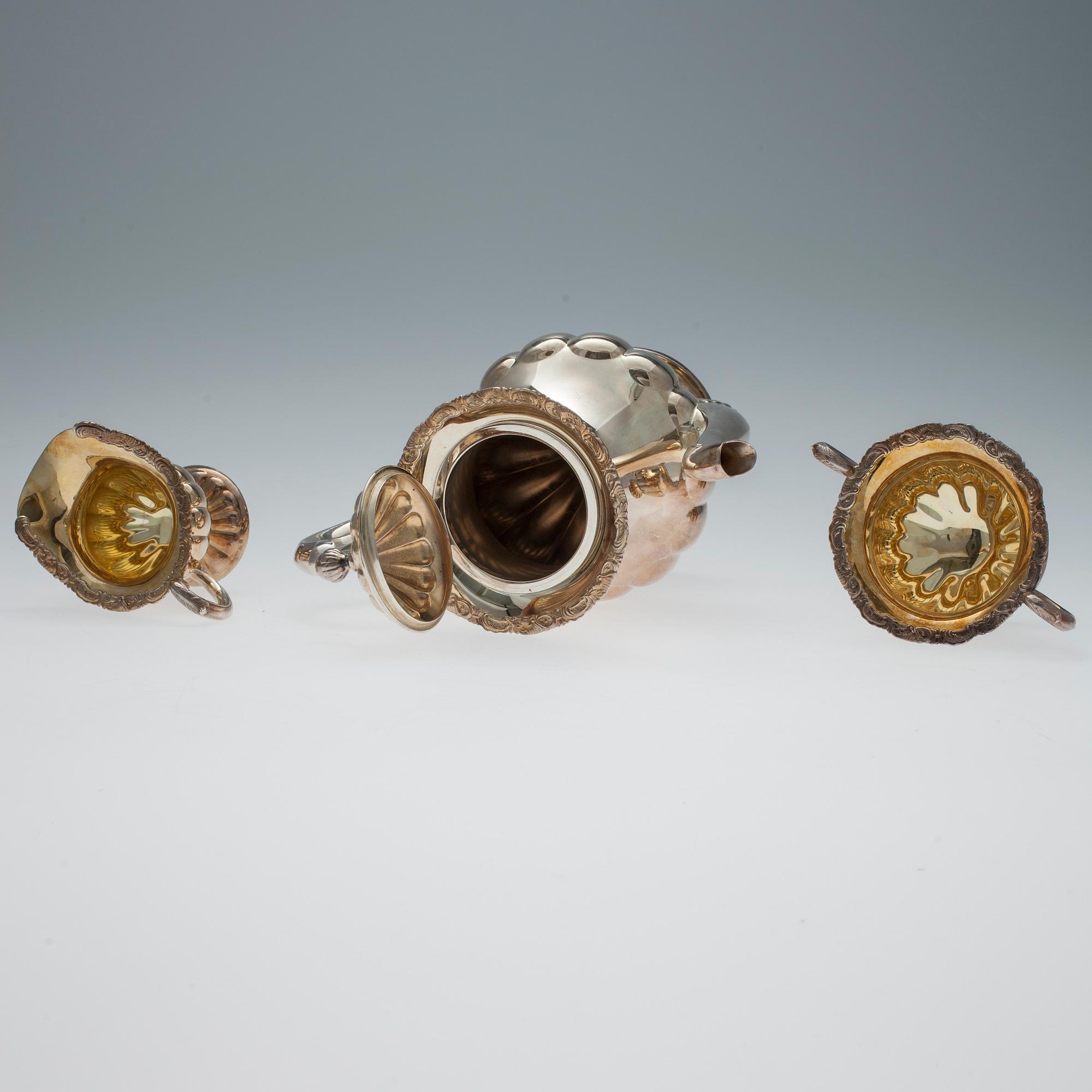 KAFFESERVIS, 3 delar, silver, Hopea Oy, Helsingfors 1962. Vikt 1066 g.