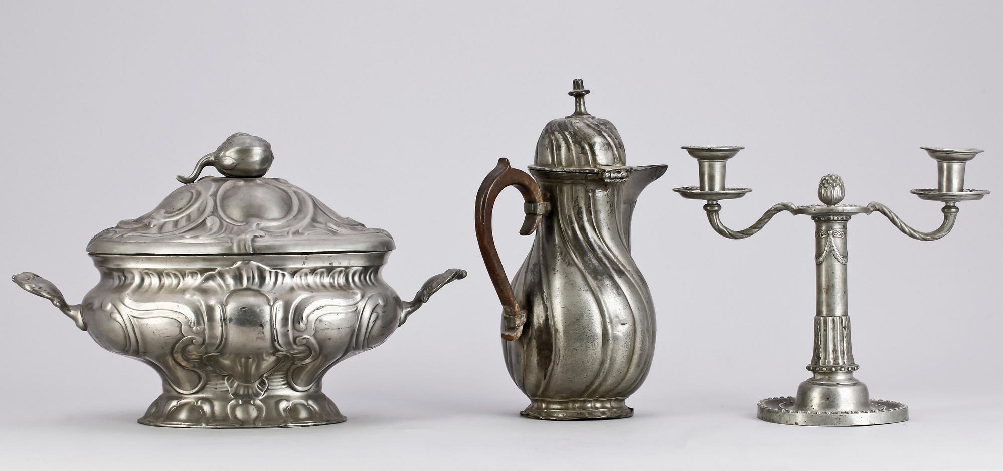PARTI TENN, 3 delar, 1800/1900-tal.