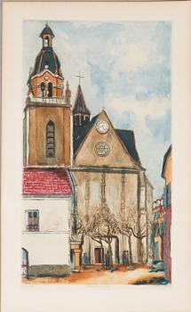 MAURICE UTRILLO, färgakvatint, signerad.