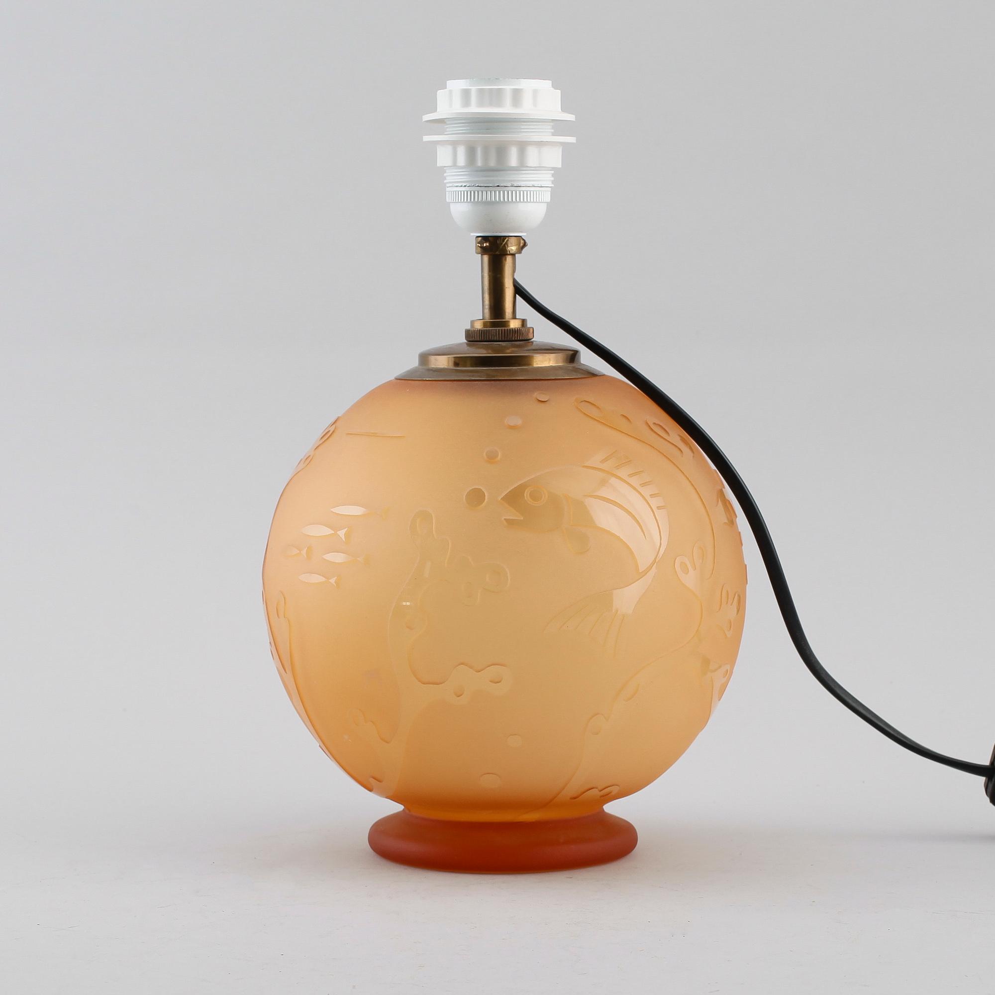 BORDSLAMPA, glas, 1900-talets första hälft.