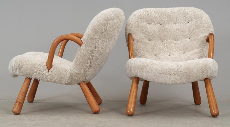 A pair of easy chairs, attributed to Philip Arctander, 1940's-50's.