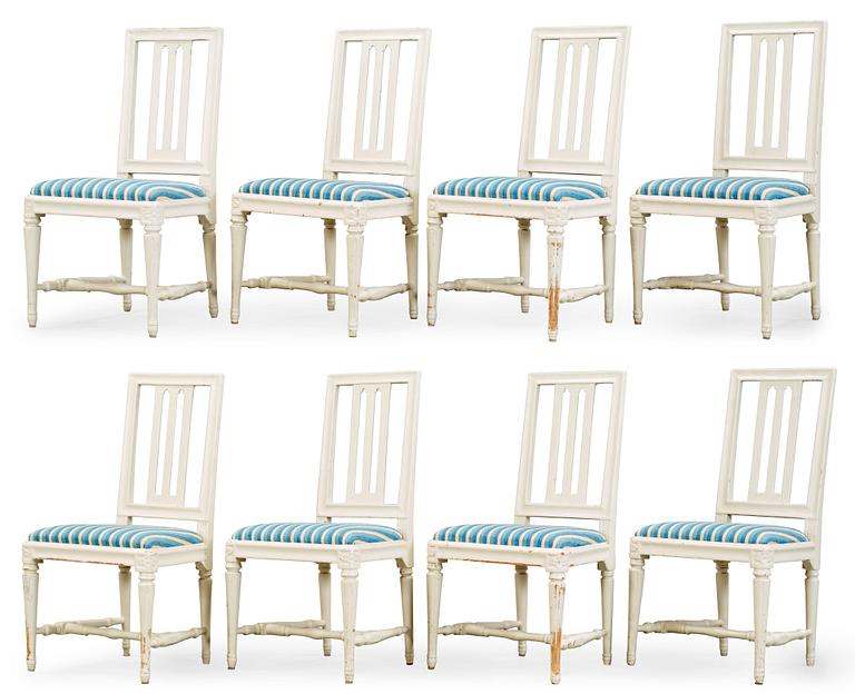 Eight Gustavian chairs by L. Söderholm, master 1785.