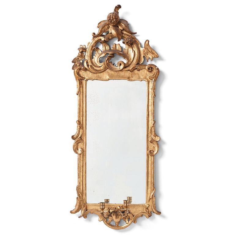 A pair of Danish rococo girandole mirrors.