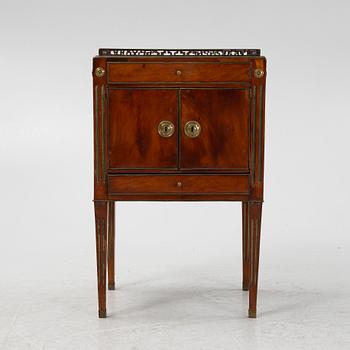 A late Gustavian mahogany-veneered chamberpot cupboard, late 18th century.