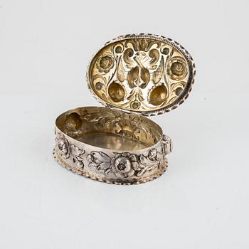 A German silver box, late 19th century.