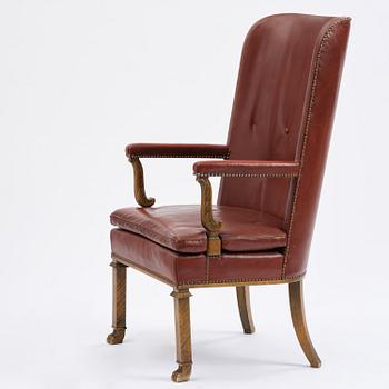 Axel Einar Hjorth, a "Caesar" stained birch and leather armchair, Nordiska Kompaniet, Sweden, 1929.