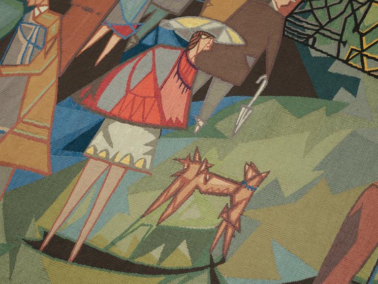 Lars Gynning, VÄVD TAPET, "Ulriksdal", gobelängteknik, ca 219 x 296
 cm, signerad Gynning PF AUBUSSON.