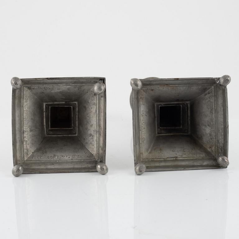 A pair of Empire pewter candlesticks, mark of Sven Ekström, Norrköping 1823.